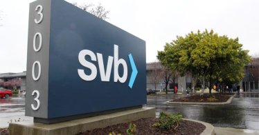 A sign for Silicon Valley Bank (SVB) headquarters