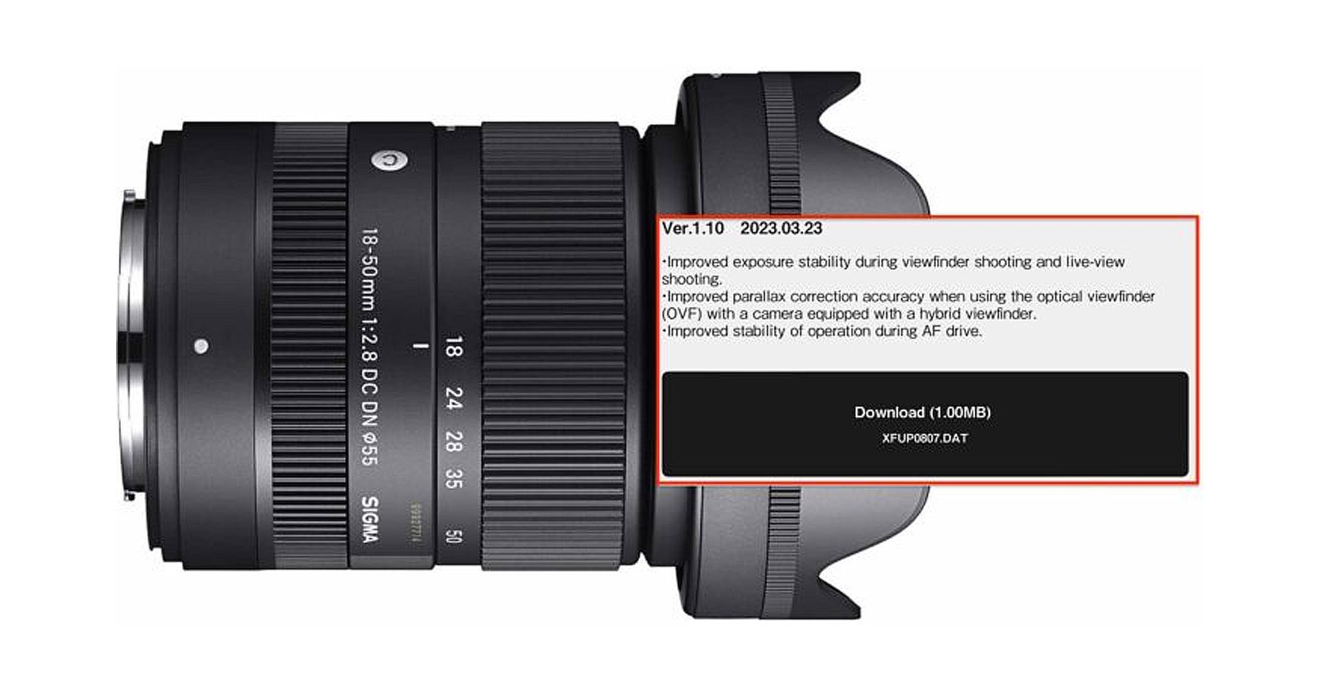 เฟิร์มแวร์ใหม่ SIGMA 18-50mm F2.8 DC DN | C เพิ่มความเสถียรสำหรับกล้อง FUJIFILM