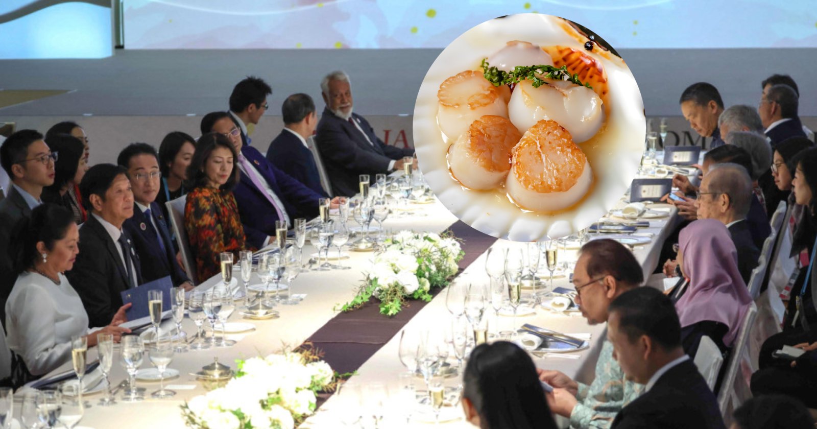 นายกฯ ญี่ปุ่น ใช้หอยเชลล์ญี่ปุ่นเลี้ยงมื้อค่ำผู้นำอาเซียน โต้จีนแบนอาหารทะเล