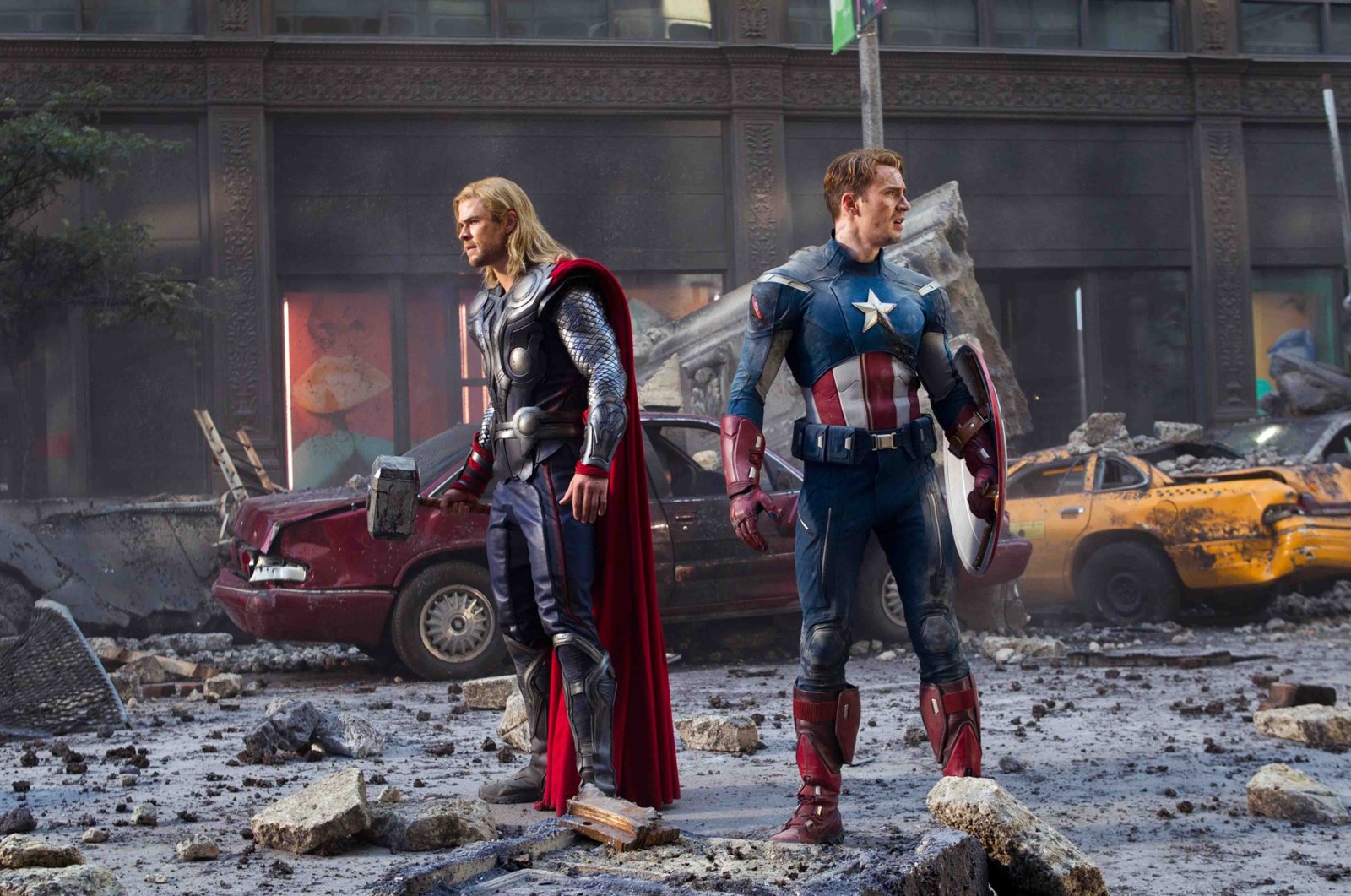 Chris Evans and Chris Hemsworth in The Avengers (2012)
