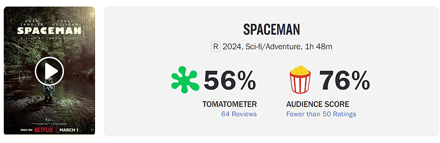 Spaceman Netflix Adam Sandler Rotten Tomatoes