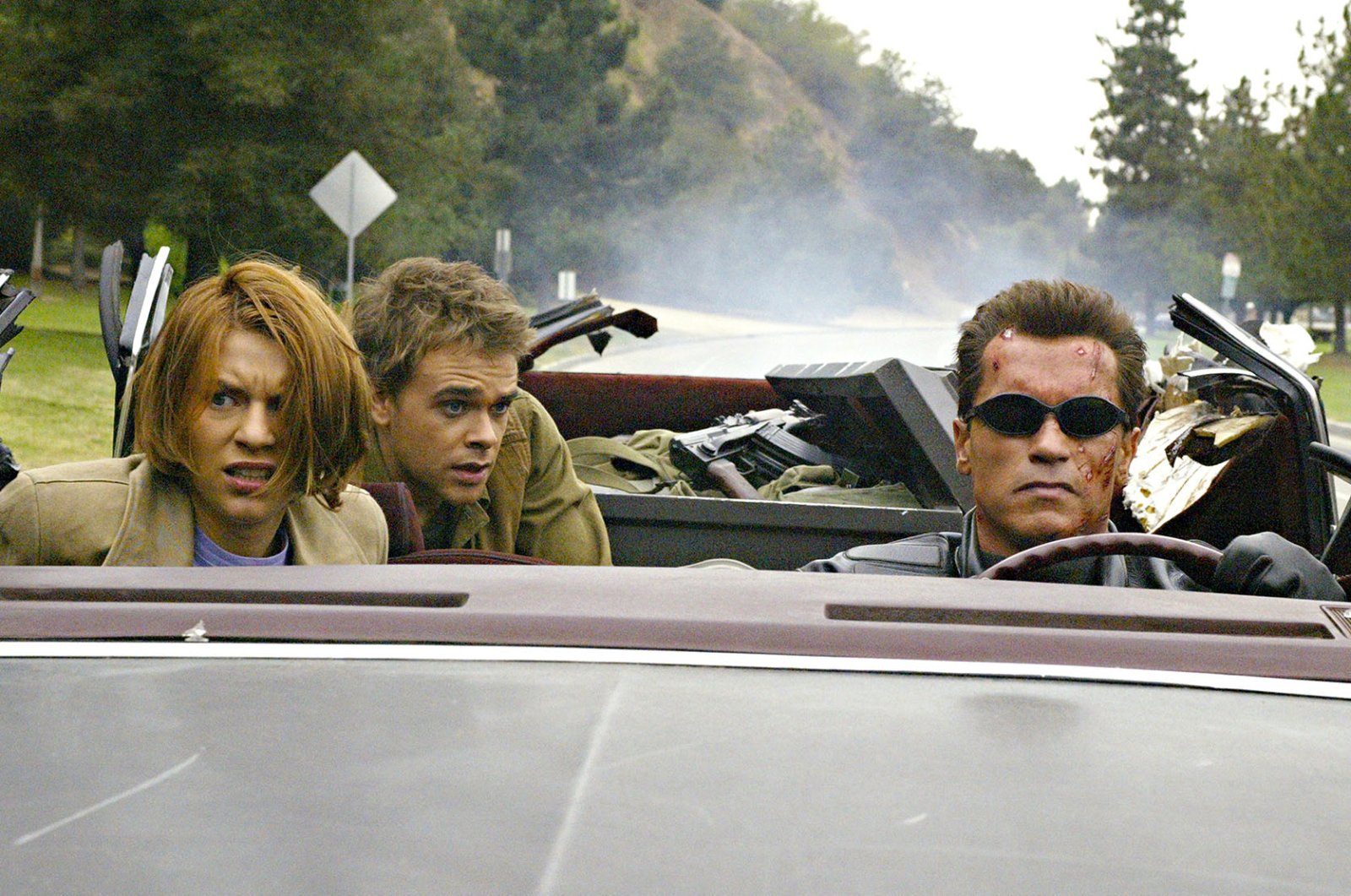 aire Danes, Arnold Schwarzenegger, and Nick Stahl in Terminator 3 Rise of the Machines