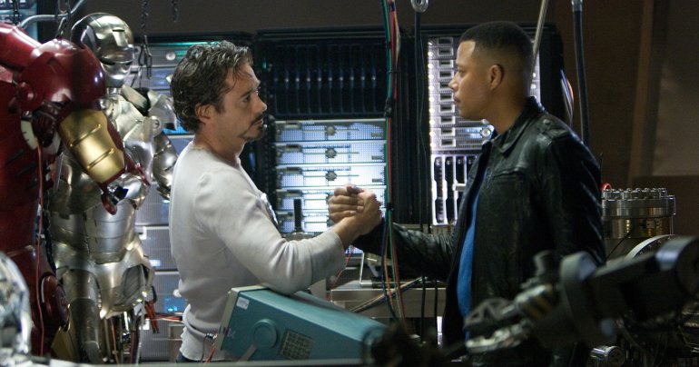 Robert Downey Jr. and Terrence Howard in Iron Man