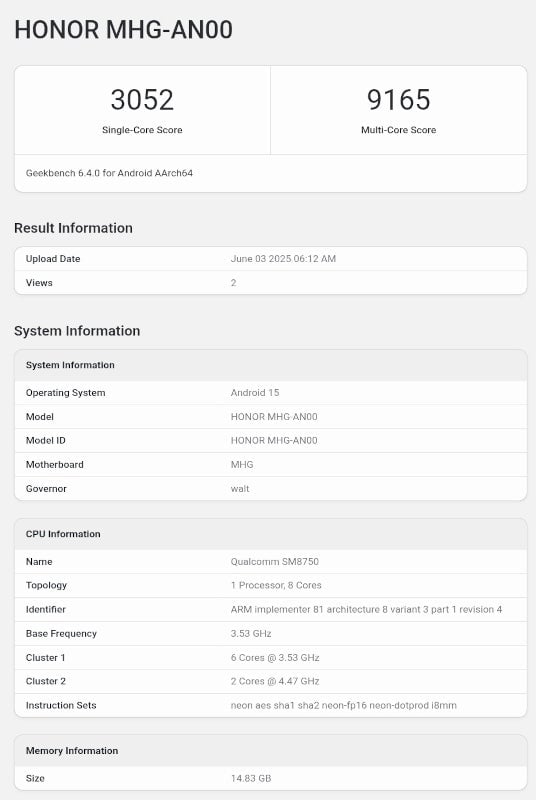 Honor Magci V5 Geekbench