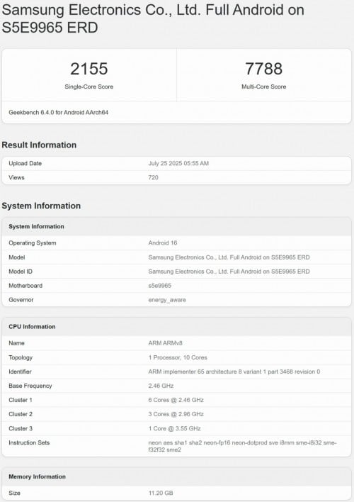 Samsung Exynos 2600 Geekbench