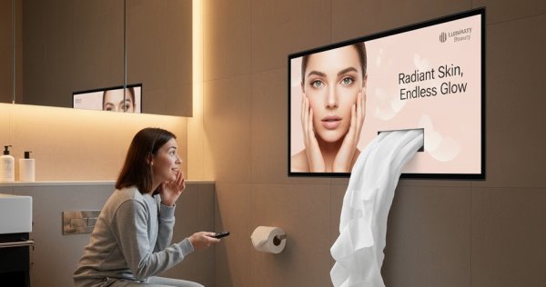 จีนผุดไอเดียสุดล้ำ ดูโฆษณาในห้องน้ำแลกกระดาษทิชชู ! 